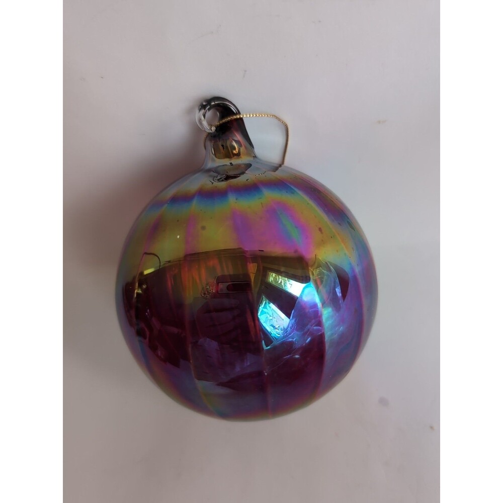 Vtg Iridescent Red Ribbed Blown Glass Christmas Ornament Ball Large - Picture 3 of 3